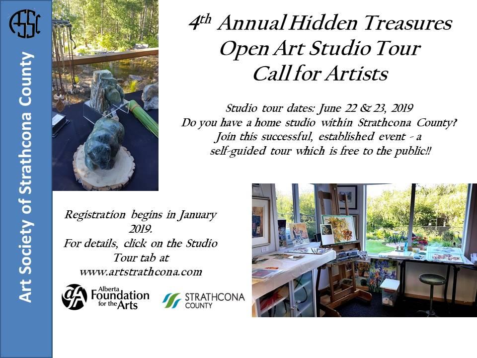 Hidden Treasures Open Art Studio Tour 2019 - Registration! Registration details for the 4th Annual Studio Tour is now on the ASSC website. Watch for registration opening in January of 2019.