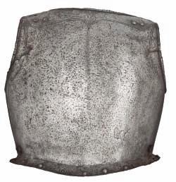 219 220 219 A NORTH GERMAN BACKPLATE OF SIEGE WEIGHT, LATE 16TH CENTURY formed in one piece with a shallow neck-opening and deep arm-openings, each decorated at its edge with a file-roped inward turn