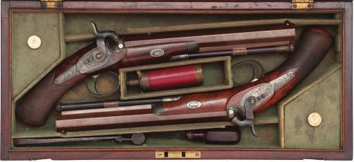 396 396 A CASED PAIR OF 38 BORE PERCUSSION DUELLING PISTOLS BY SAMUEL NOCK, LONDON, NO.