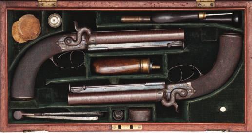 397 397 A CASED PAIR OF 22 BORE D.B. PERCUSSION BELT PISTOLS BY PARKER FIELD & SONS, 223 HIGH HOLBORN, LONDON, NO.