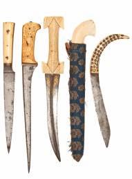 48 49 50 48 FIVE EASTERN DAGGERS INCLUDING A PERSIAN KARD AND A PERSIAN PESH-KABZ, 19TH CENTURY the kard with tapering blade reinforced at the tip, steel hilt decorated around the ferrule and