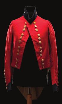 171 171 A GOVERNOR S UNDRESS COATEE, CIRCA 1830 of scarlet wool with dark blue collar and cuffs; twist loops to the sleeves and tails arranged in threes; fully lined; with gilt metal half-domed