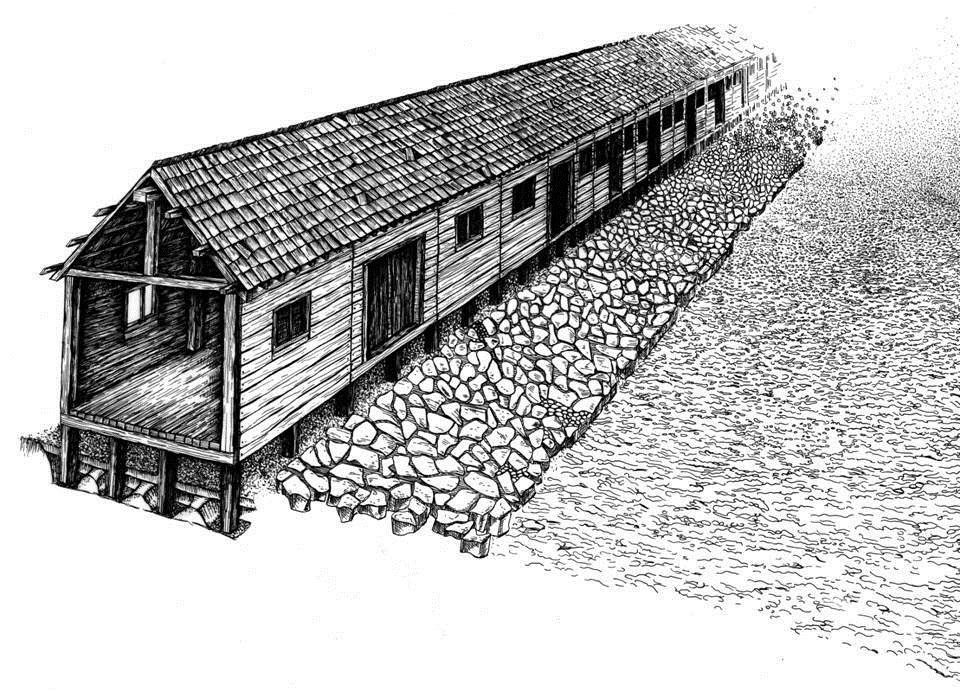 Fig. 2.8. Reconstruction drawing of the granary excavated at Tienen, Zijdelingsestraat. (A. Vanderhoeven, G. Vynckier, B. Pauly) 2.1.