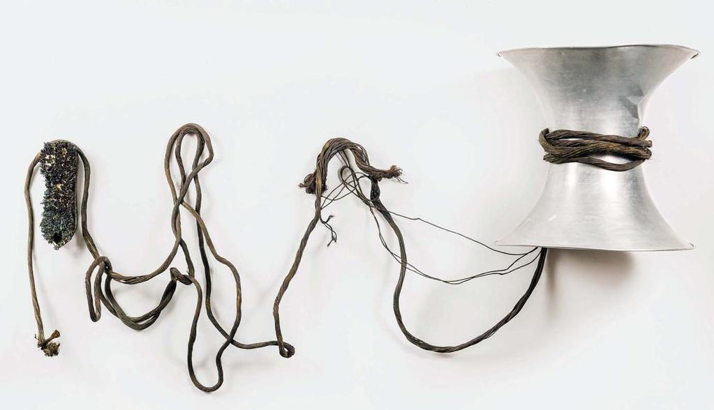 Qmags Above: The Petrified Poem (Rope), 2013. Cast bronze, found brass rope, and found aluminum speaker, 63 x 175 x 30 cm.
