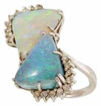 A five stone opal set half hoop ring, the opals of good colour and in yellow metal mount, tests for gold. Size P/Q 180-220 332.