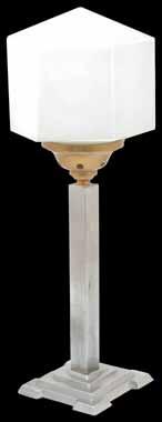 Private Collection of a Designer 1 1. An Art Deco style table lamp with hexagonal glass shade and stepped base.