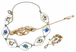 Jewellery & Watches 345. An Art Nouveau 9ct gold gem set scroll pendant together with an Art Nouveau 9ct gold, opal and amethyst set scroll brooch, maker H.