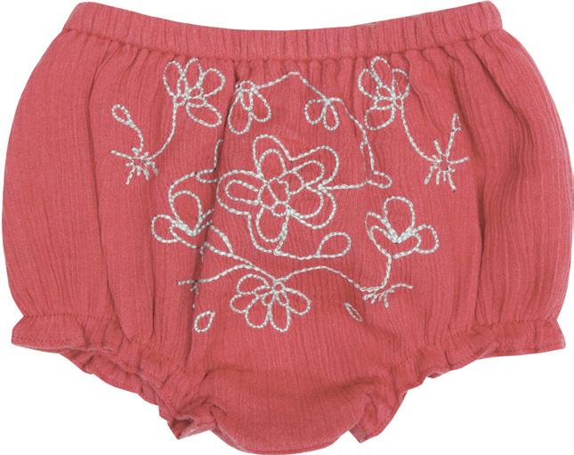Bloomer with elasticated waist and leg opening, mini flounce around the legs.