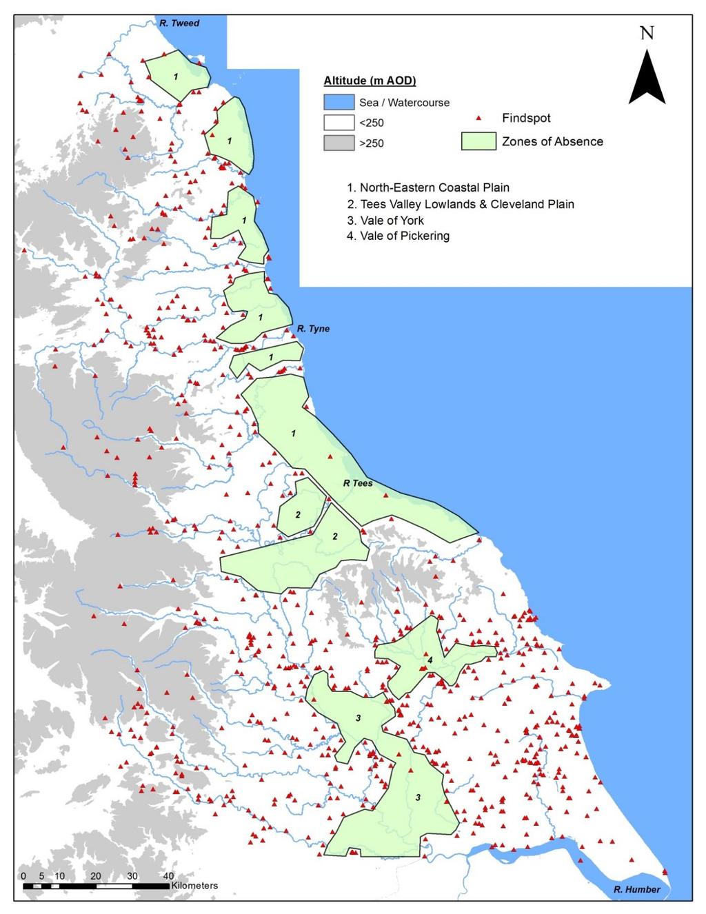 Figure 5.1 Map showing the distribution of Bronze Age metalwork find-spots within the study area.