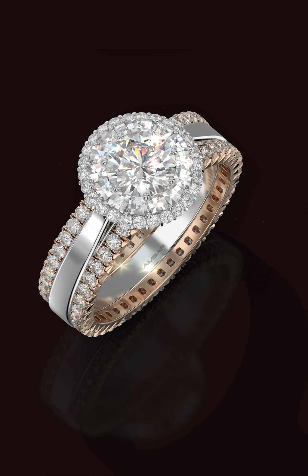 Flower of Light Flower of Light ring with a double Blaze and pavé diamonds halo and two delicate rose gold bands.
