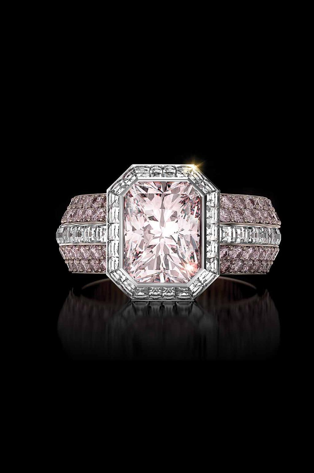 Frame of Fire Frame of Fire ring featuring a fancy pink radiant diamond with pink diamond bookend bands. A.