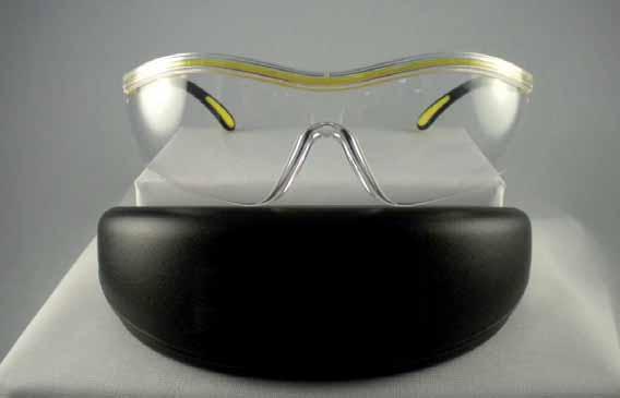 Standard safety glasses protect eyes from flying particles of metal, wood, stone, plastic or glass coming from the