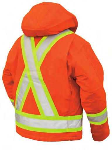 3M Scotchlite Reflective Material with Quick-release hard hat hood with adjustable snaps Inside and media pockets Pencil pocket on sleeve Action back Rib