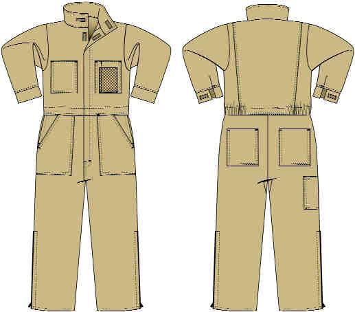 MEN S COVERALL Unlined Coverall - Tunnel Collar 16 Zipper leg opening / Velcro / HI-VIS FR Way Zipper Closure (YKK/Nomex Tape) under front flap with FR Velcro High Tenacity FR Nomex Sewing Thread 18