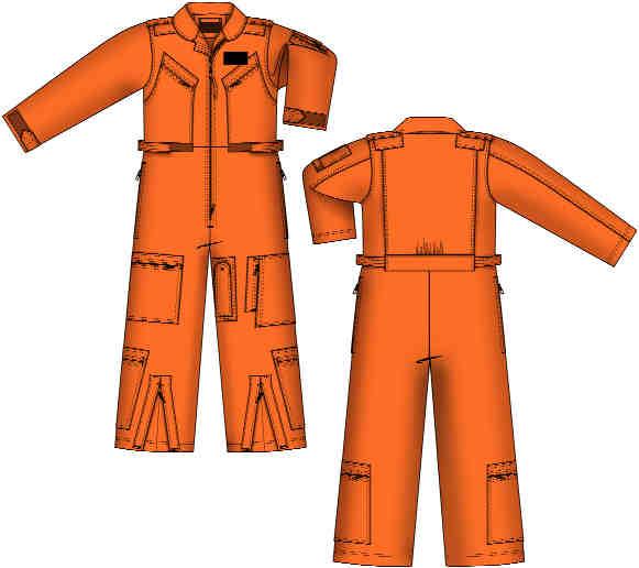 MEN S COVERALL Unlined Air Force Flight Suit FR Way VISLON Zipper Closure under front flap with with concealed snaps High Tenacity FR Nomex Sewing Thread Shoulder epaulettes for command bars Velcro