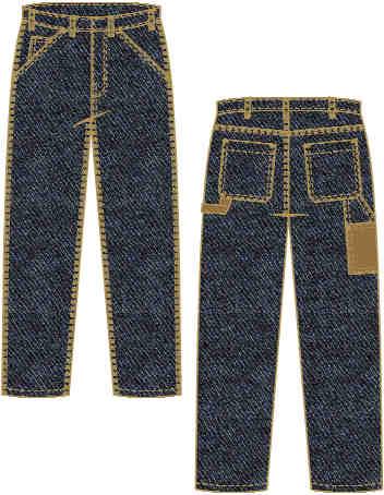 MEN S JEAN Carpenter Jean Solid brass zipper (YKK/Nomex Tape) One-piece waistband with concealed button closure High Tenacity FR Nomex Sewing Thread Two front quarter-top pockets Watch pocket Two