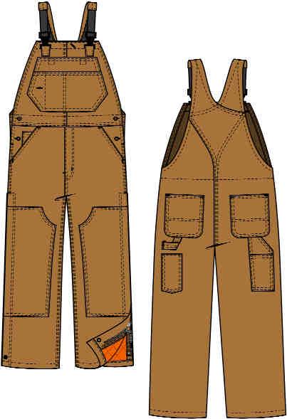 MEN S OUTERWEAR Lined Duck Bib Overall HI-VIS Heavy-duty, two-way concealed taped brass zipper (YKK/Nomex Tape) front closure High back with FR elastic suspenders and FR center-release buckles