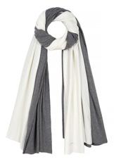 95% Bamboo 5% Elastane Navy Stone Ivory Pale Grey Marl Large scarf with contrasting central piping.