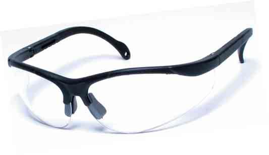 lens with anti-mist treatment. Lightweight black nylon frame with built-in brow guard.