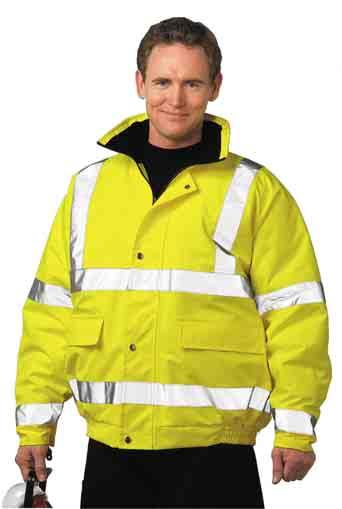 Waterproof High Visibility Jackets Two hip pockets with velcro fastened flaps. Drawstring hood. Knitted storm cuffs. Two way zip front with studded storm flap. Inside pocket.