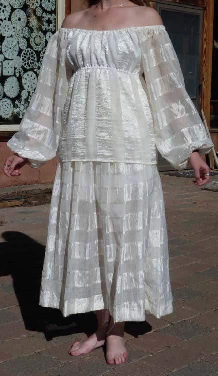 White silk peasant blouse and skirt
