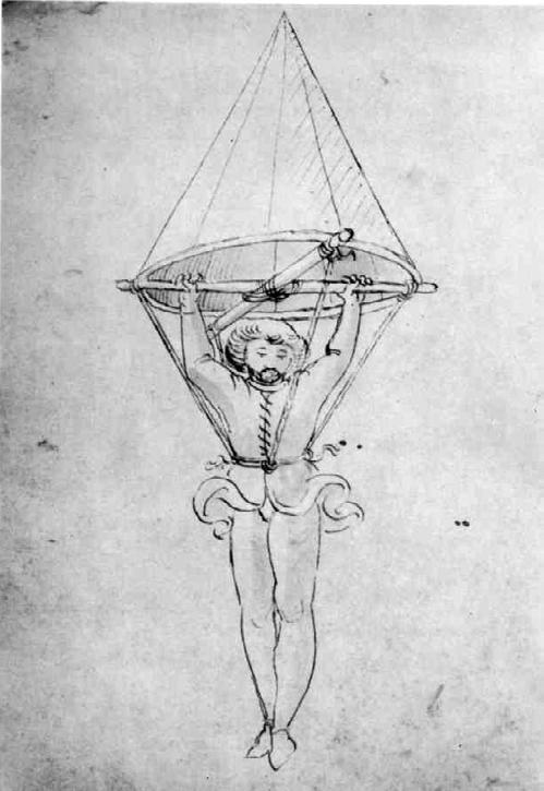 Parachute The oldest known depiction of a parachute is from the renaissance period, by an anonymous author (fig. 6).