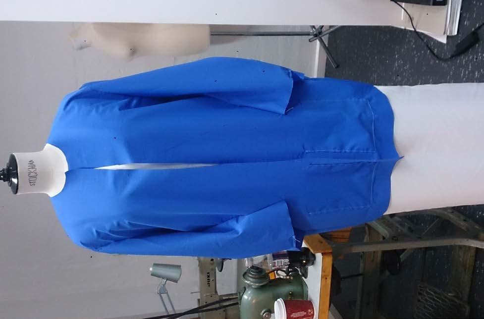 An experiment with air coming into a jacket was made. The aim of this jacket was to get, not only the body of the jacket voluminous but also the sleeves, which was a challenge.