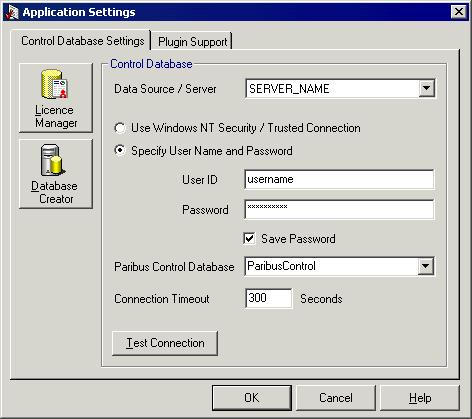 21 Running Paribus Application Settings The Application Settings dialog allows you to define your Paribus Control Database settings: Database Server (SQL Server) Note: Available servers are based