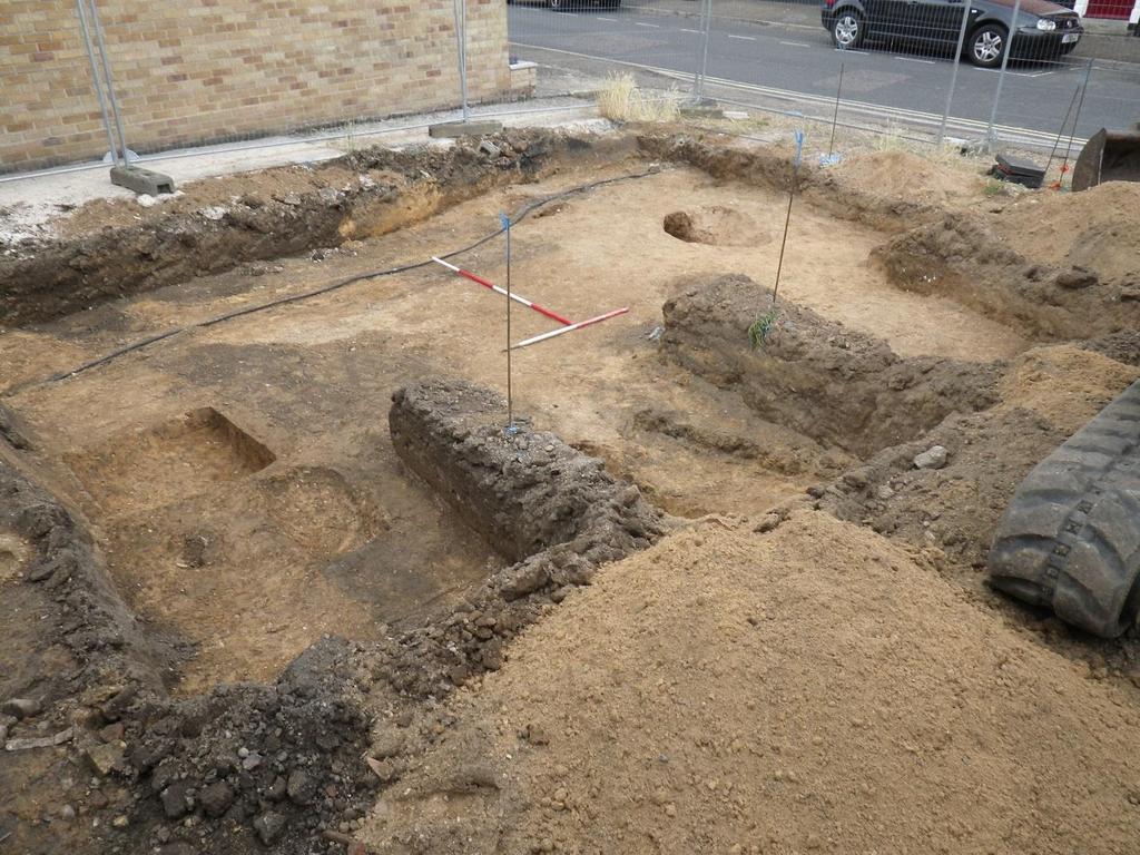 4. Results A total of ten features was recorded, along with a layer of medieval or post-medieval buried soil (0019), overlaid by varying deposits of disturbed topsoil and modern demolition rubble