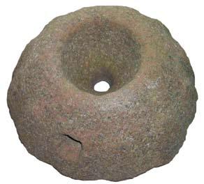 A first- to second-century beehive quernstone (LANCUM- 43F4B6) from near Newby, Cumbria (370 x 320 x 300mm) filled with lead, with a weight of 246.