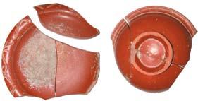 The discovery of Form 31 bowls on the Antonine Wall with the same stamp ties this sherd in with the period of the Antonine campaigns of the mid to late second century.