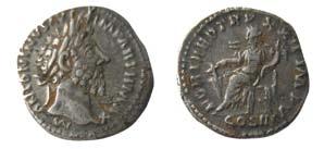 A denarius (LANCUM-EDC5E1) of the emperor Marcus Aurelius from near Brampton, Cumbria (d.19 x 1mm) A denarius (ESS-091A22) of the emperor Didius Julianus from Wicken Bonhunt, Essex (d.13.