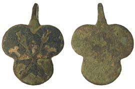 A thirteenth- or fourteenth-century heraldic horse-harness pendant (SF-6A6245) from Elmswell, Suffolk (37.29 x 28.