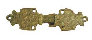 A mid seventeenth-century dress clasp (KENT-9578D3 & KENT-958B28) from Cliffe and Cliff Woods, Kent (both parts 70.26 x 20.