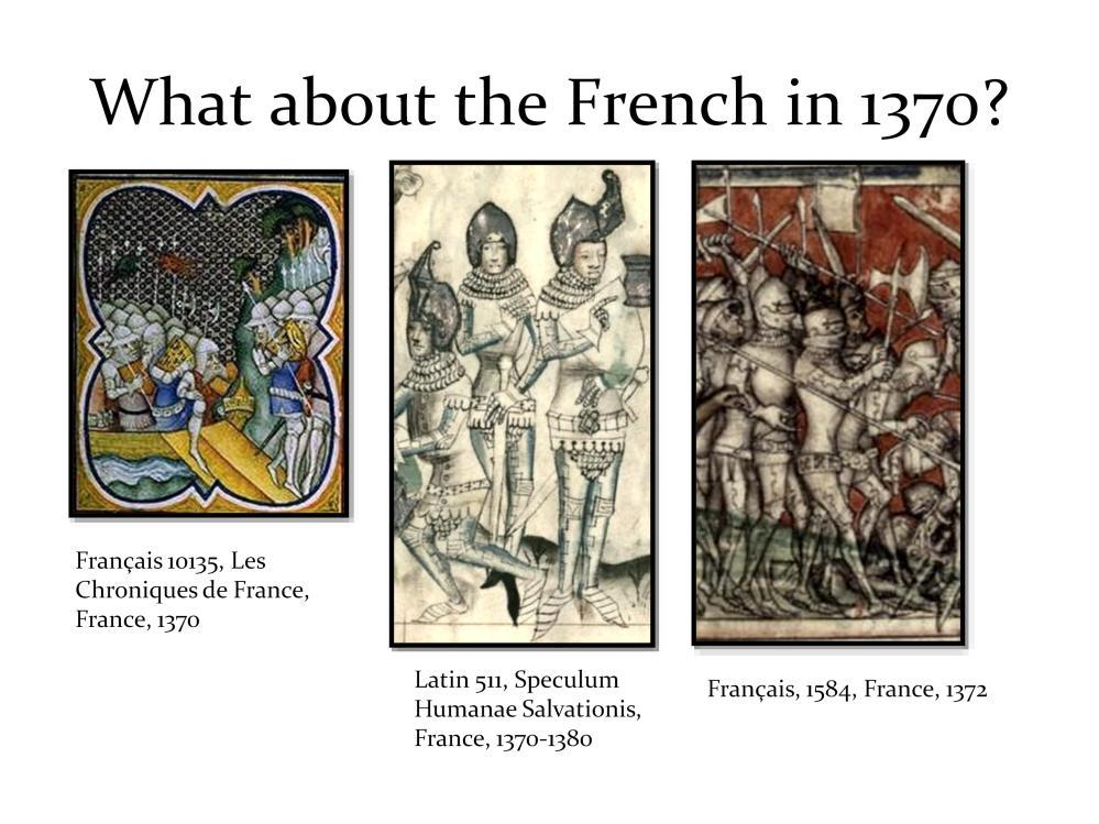 While comparing a few effigies on the English side to a few manuscript illuminations on the French side presents an apples and oranges problem, I think there are some recognizable differences in