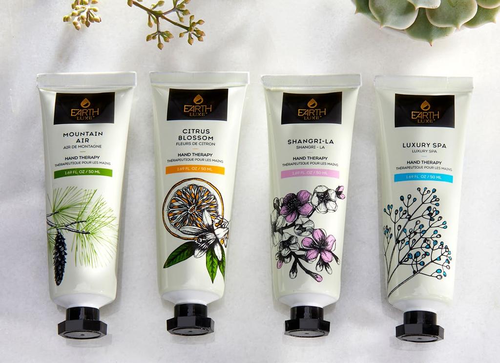 Waterless hand cleansers are infused with natural essential oils for an aromatherapeutic cleansing