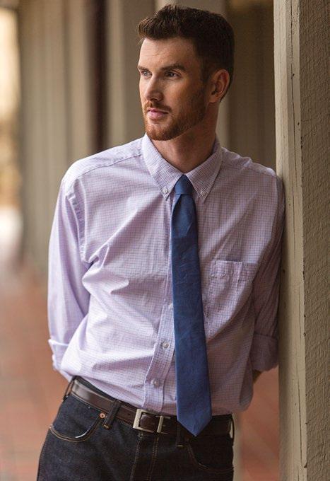 Micro Check Button Down, $84, Trenton Jean, $108 and Tie, $48, Lumina European influences, like this solid, skinny tie, temper Lumina's Southern flair. Find it Here Zankhna Parekh zankhna.