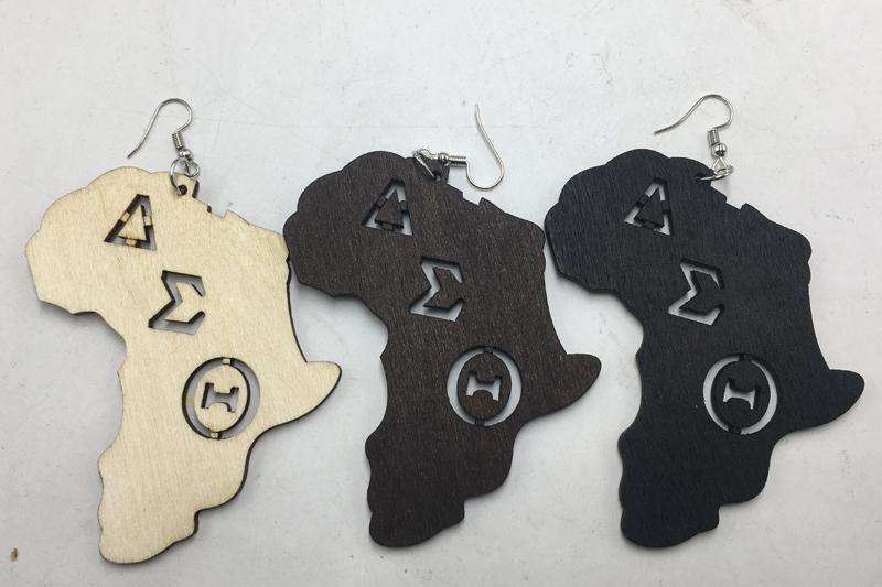 Africa Delta Sigma Theta Wooden Earrings Price: $5 Earring Type: Drop Earrings Item Type: Earrings Brand Name: Natural tree Style: