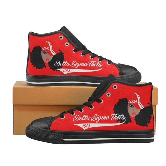 Delta Sigma Theta Girl Sneakers - high top black Price: $71 Delta Sigma Theta Girl Women's High Top Canvas Sneakers. High quality rubber out-sole, tough enough to withstand daily wear and tear.