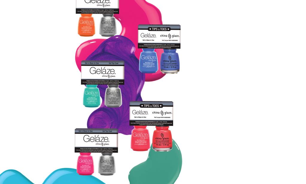 DUO PACKS TIPS AND TOES For your convenience, Gelaze is now offering a select group of our 20 best selling colours in a Gel Polish and Top Coat duo pack.
