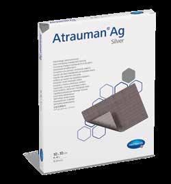 Atrauman Ag Silver wound contact layer Latex free PROVIDES PROTECTS THE WOUND REMOVES KILLS AND /OR REMOVES BACTERIA - FEATURES & BENEFITS: Manages bacterial contamination and colonisation No skin