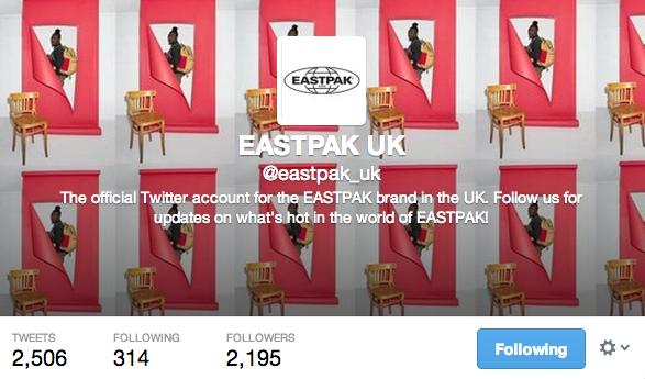 Perhaps its because the Twitter account has not shown up at Eastpak (UK) official website, the followers are relatively low.