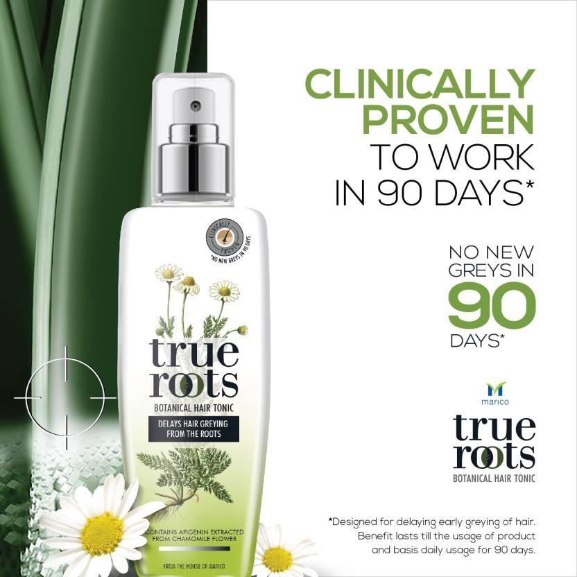 True Roots Botanical Hair Tonic - Formulated with powerful botanical actives and Apigenin (which is a natural extract from chamomile flowers) - Increases melanin levels in the hair roots in a