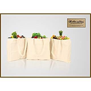 Reusable Bags These 100% organic, durable and reusable cotton bags come in sets of three. Each bag can hold up to 30 pounds of weight and they are long lasting.