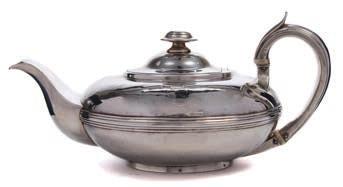 * 60-80 295 A George II silver coffee pot, maker s mark worn, London, 1757 initialled, of baluster outline with domed hinged lid and reeded finial, having later embossed foliate and scroll