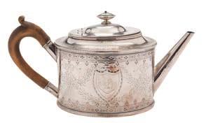 300 A George II silver coffee pot, maker Richard Gurney & Thomas Cook, London, 1746 crested, of tapering ovoid form, with hinged domed lid and spire finial, having an acanthus capped spout,