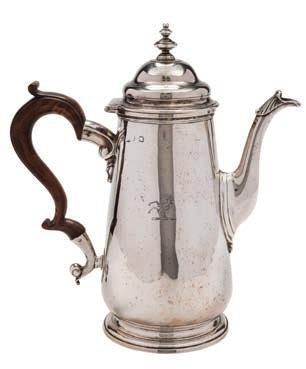 decoration, 26cm.long, 12.65ozs. * 250-280 310 A George II silver coffee pot, maker s mark worn, London, 1744?