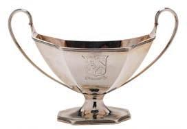 * 70-90 316 A George III silver twin-handled basket, maker John Denzilow, London, 1793 crested, of cartouche-shaped outline, with scroll handles to the sides, on a shaped lozenge