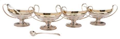 * 200-300 337 A set of four George III twin-handled pedestal salts, maker William Adby II, London, 1804 initialled, of oval outline with