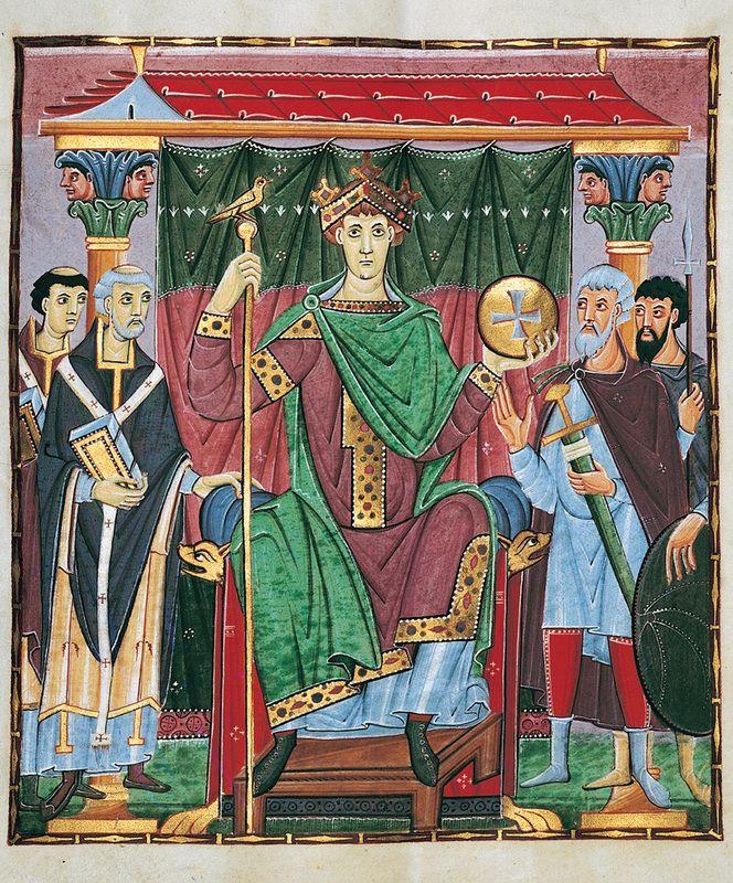 Ottonian Empire Otto III enthroned, Gospel Book of Otto III, 997-1000 Otto III personal Gospel Book, which would mostly be copies from other Gospels except for one page, the commemoration page He is
